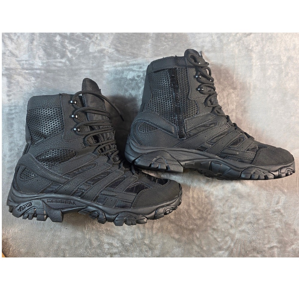 Merrell Moab 2 8" Tactical Waterproof Boots Mens 10.5 Black Side Zip J15845